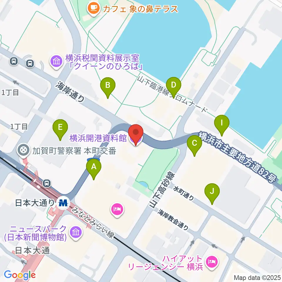 横浜開港資料館周辺の駐車場・コインパーキング一覧地図