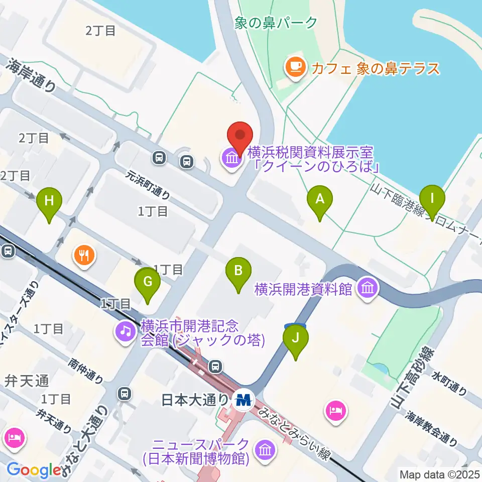 横浜税関資料展示室クイーンのひろば周辺の駐車場・コインパーキング一覧地図