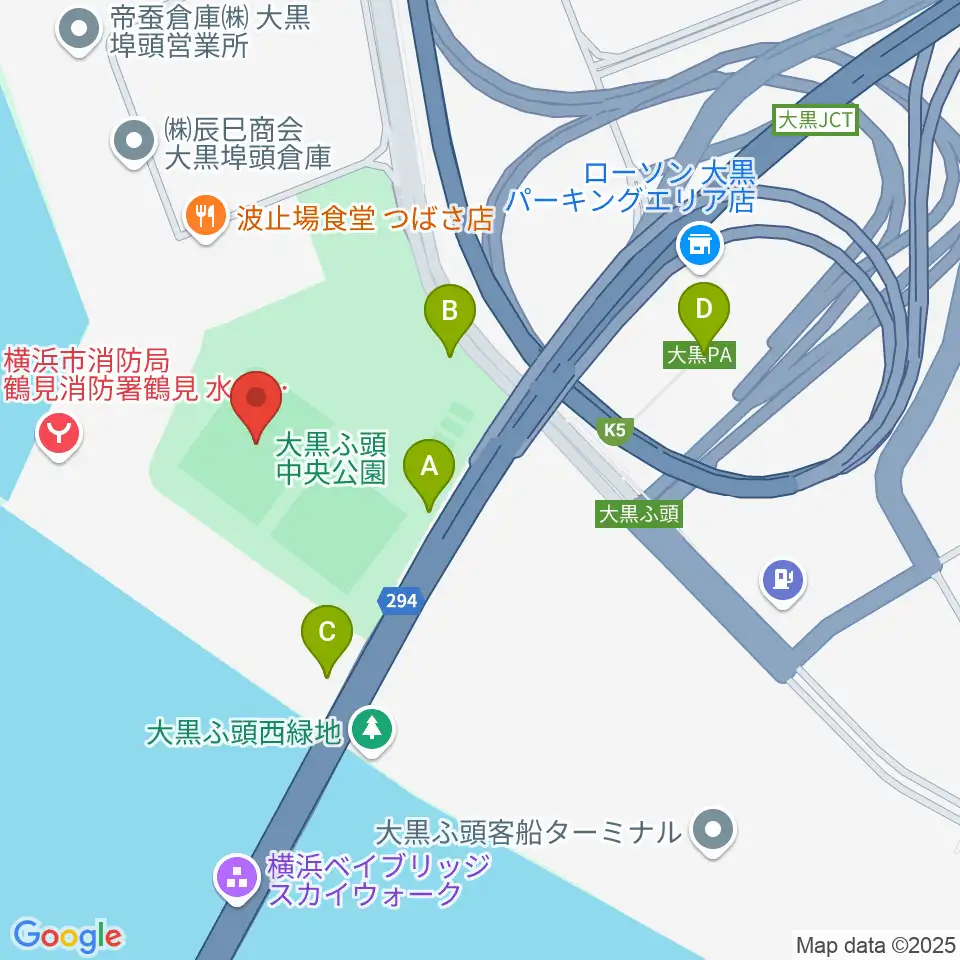 大黒ふ頭中央公園野球場周辺の駐車場・コインパーキング一覧地図