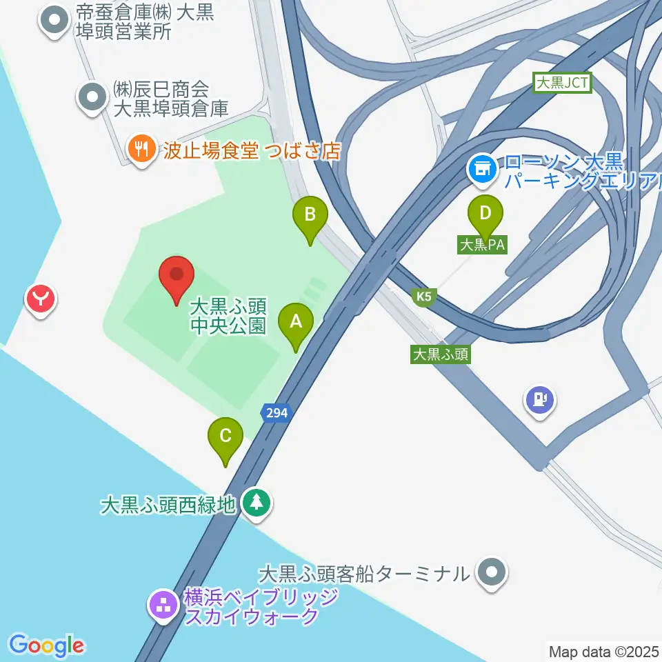 大黒ふ頭中央公園野球場周辺の駐車場・コインパーキング一覧地図
