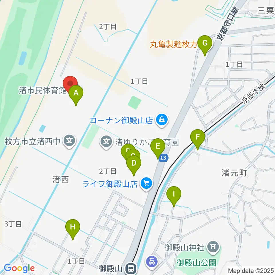 昌栄工務店ひらかた渚体育館周辺の駐車場・コインパーキング一覧地図