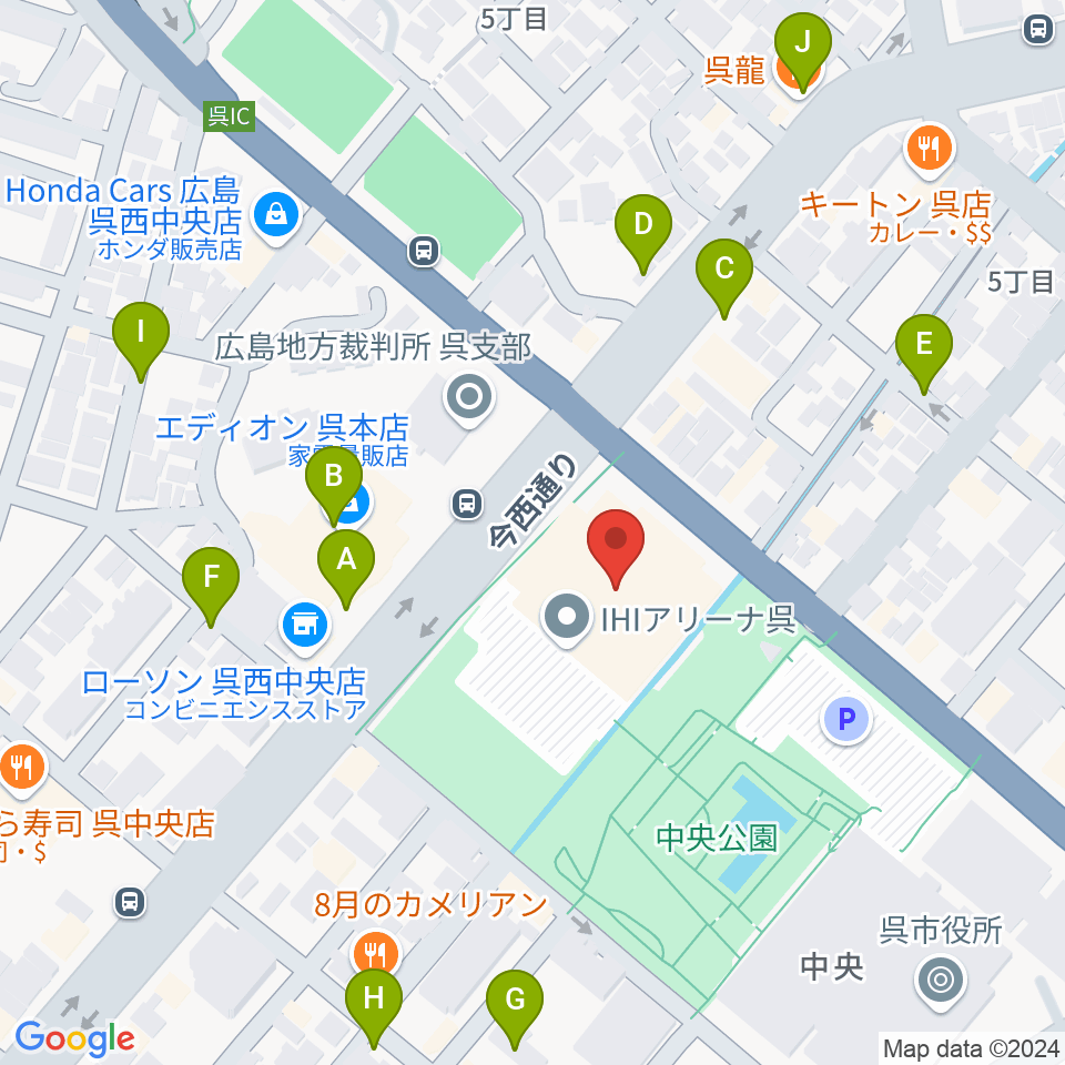 IHIアリーナ呉周辺の駐車場・コインパーキング一覧地図