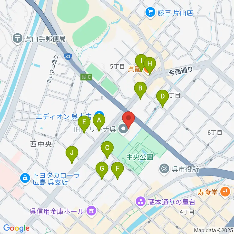 IHIアリーナ呉周辺の駐車場・コインパーキング一覧地図