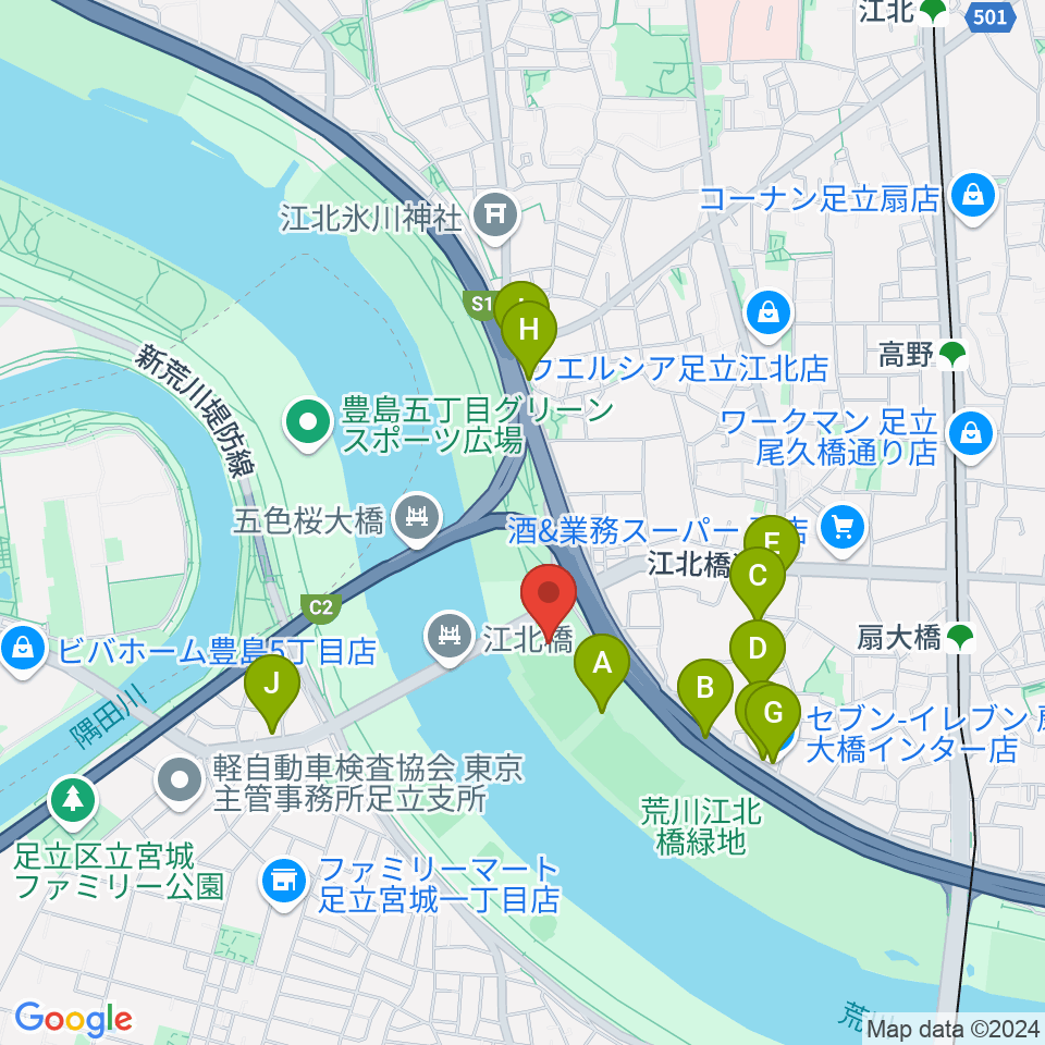 江北橋緑地左岸野球場周辺の駐車場・コインパーキング一覧地図