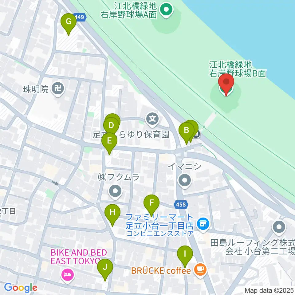 江北橋緑地右岸野球場周辺の駐車場・コインパーキング一覧地図