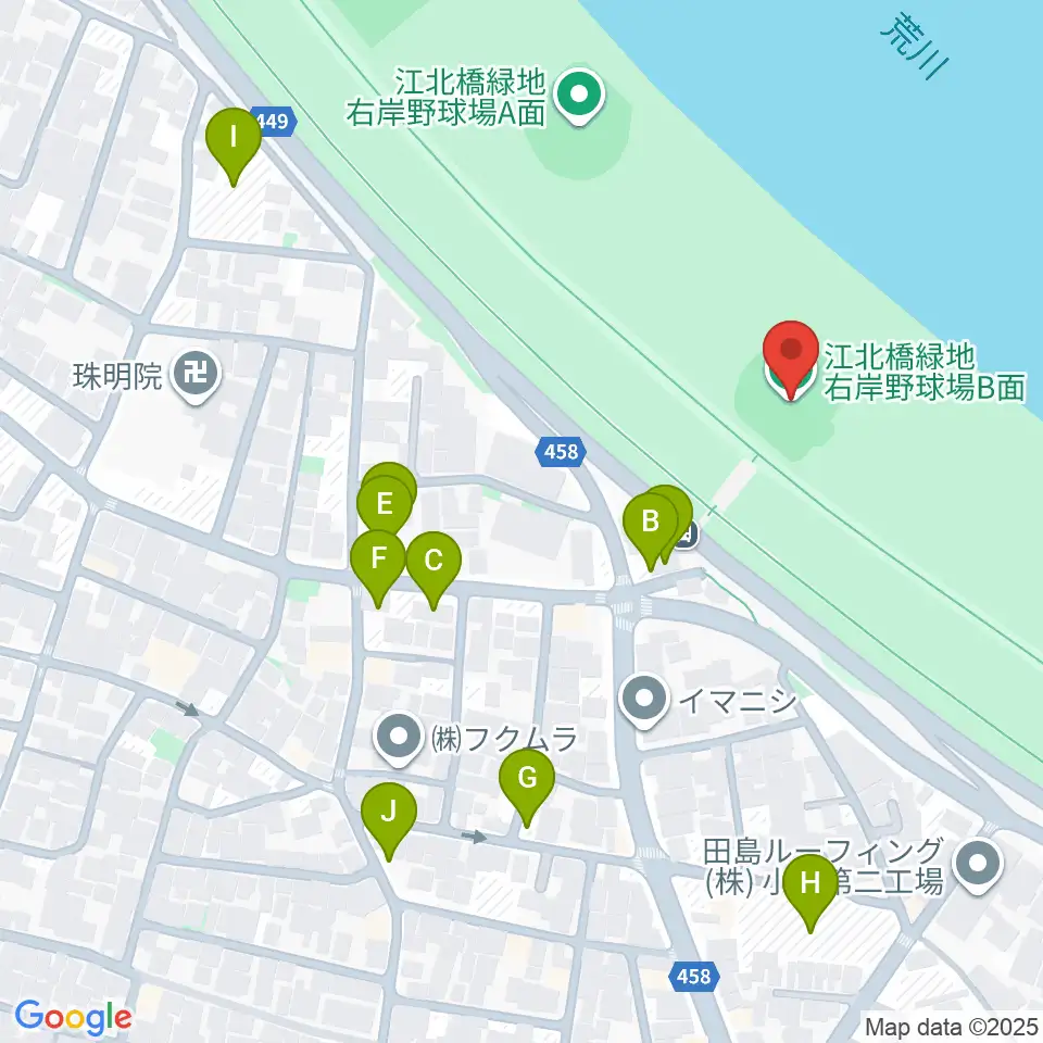 江北橋緑地右岸野球場周辺の駐車場・コインパーキング一覧地図