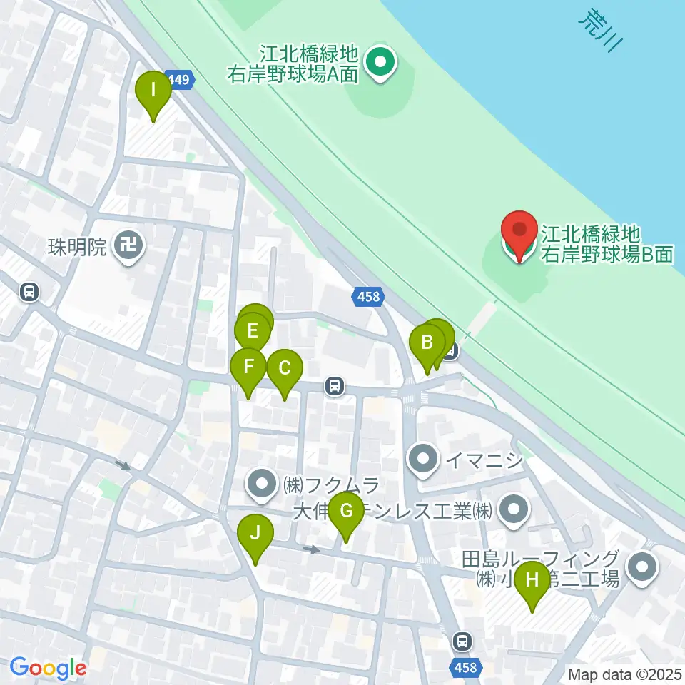 江北橋緑地右岸野球場周辺の駐車場・コインパーキング一覧地図