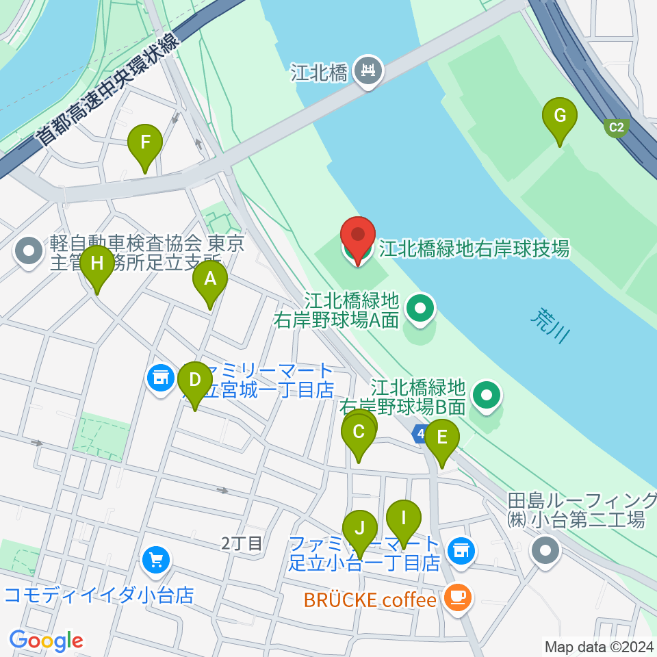 江北橋緑地右岸球技場周辺の駐車場・コインパーキング一覧地図