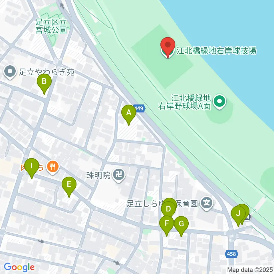 江北橋緑地右岸球技場周辺の駐車場・コインパーキング一覧地図