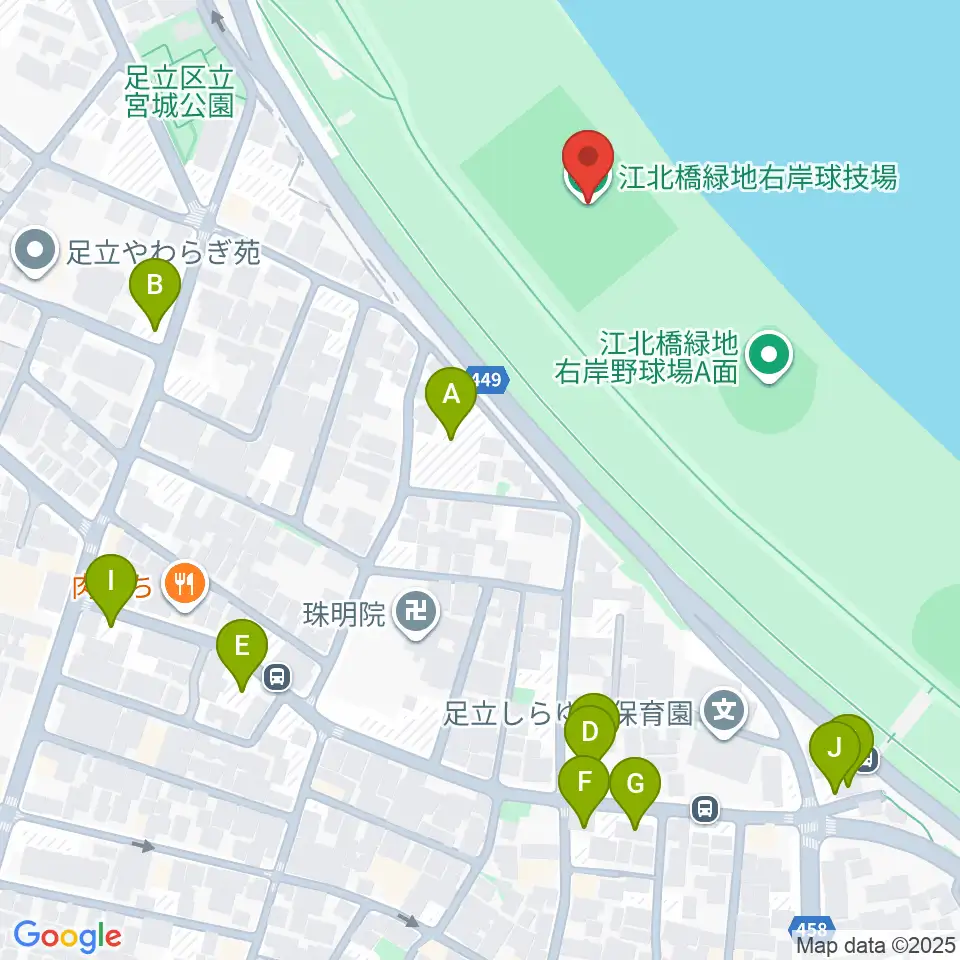 江北橋緑地右岸球技場周辺の駐車場・コインパーキング一覧地図