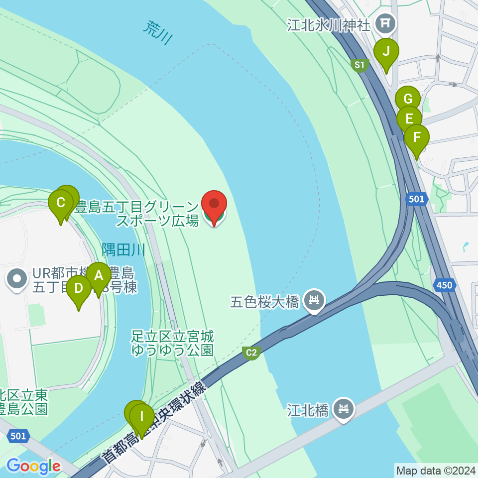 豊島五丁目グリーンスポーツ広場陸上競技場周辺の駐車場・コインパーキング一覧地図