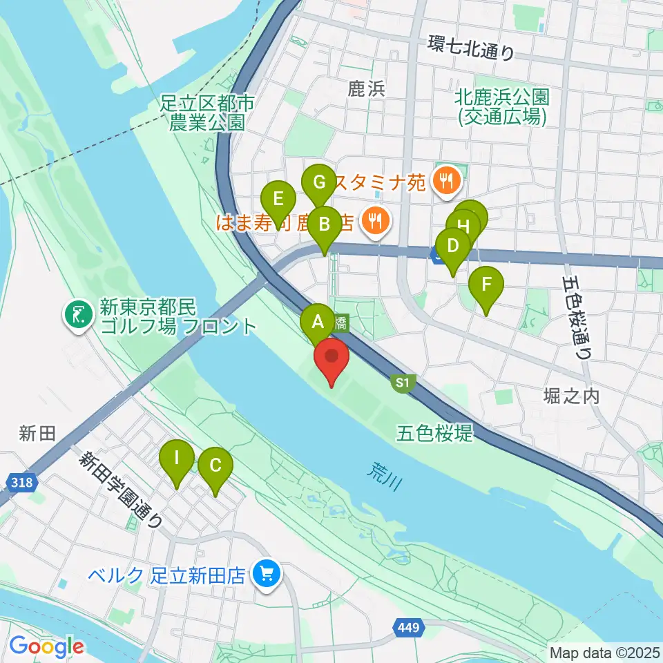鹿浜橋緑地野球場周辺の駐車場・コインパーキング一覧地図