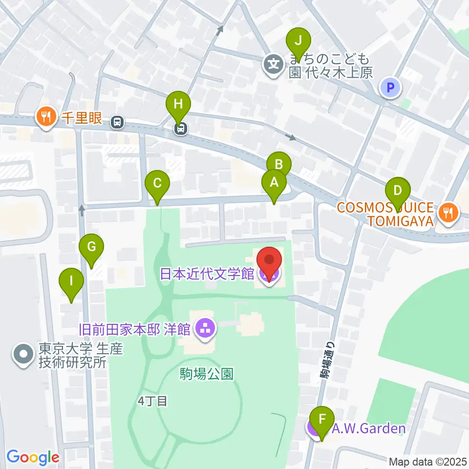 日本近代文学館周辺の駐車場・コインパーキング一覧地図