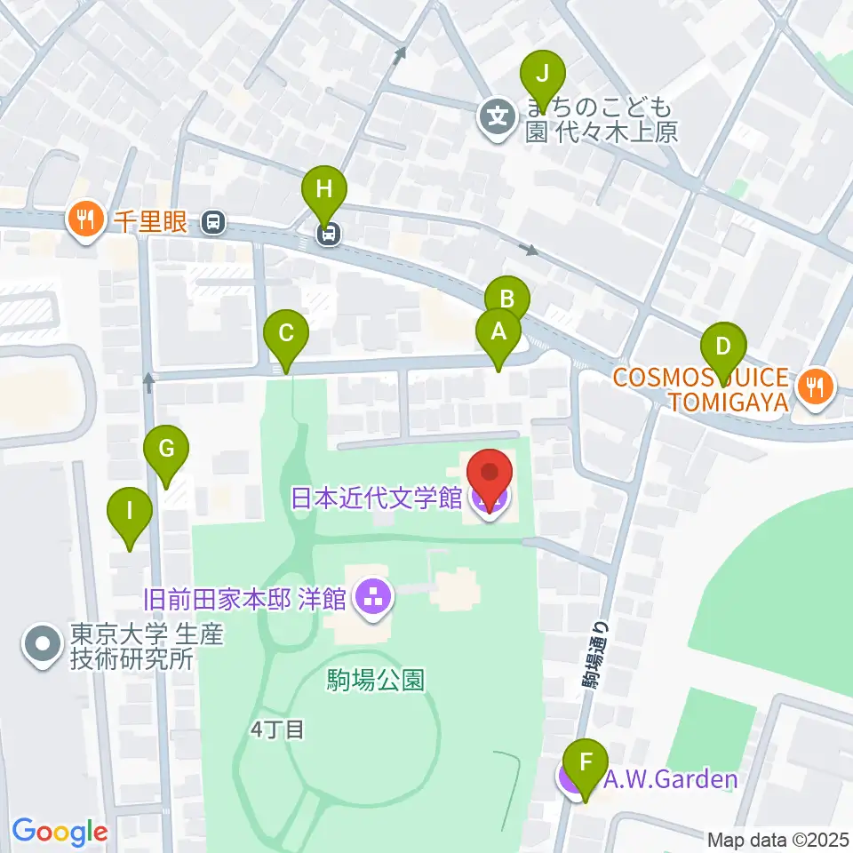 日本近代文学館周辺の駐車場・コインパーキング一覧地図