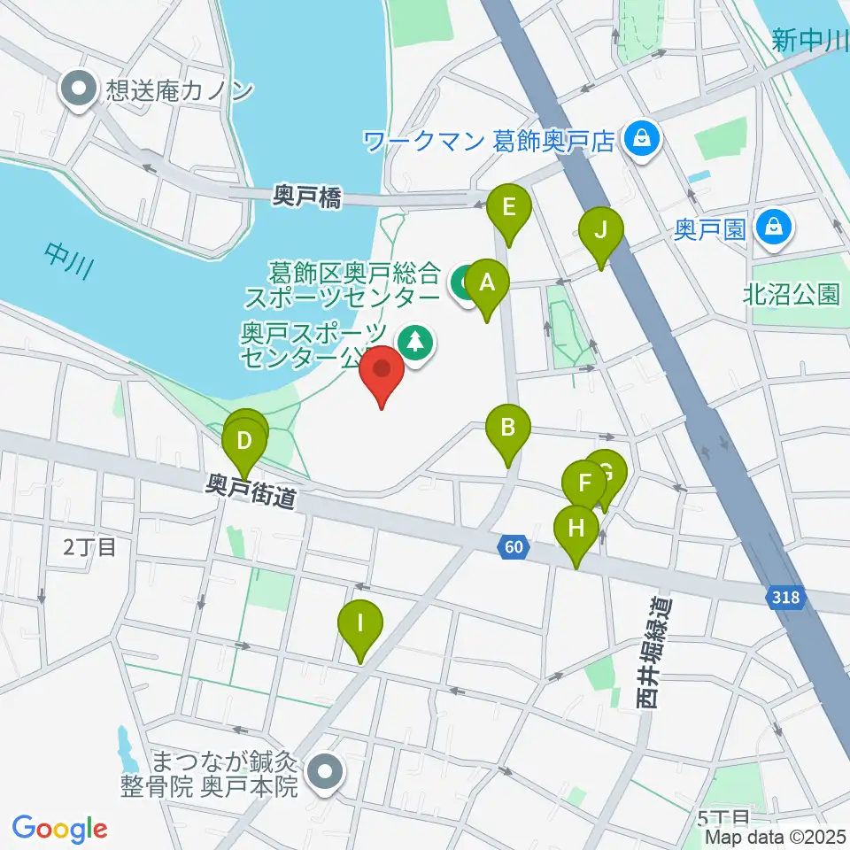 奥戸総合スポーツセンター陸上競技場周辺の駐車場・コインパーキング一覧地図