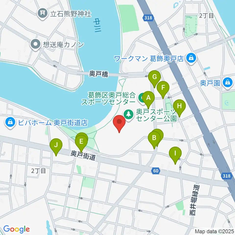 奥戸総合スポーツセンター陸上競技場周辺の駐車場・コインパーキング一覧地図