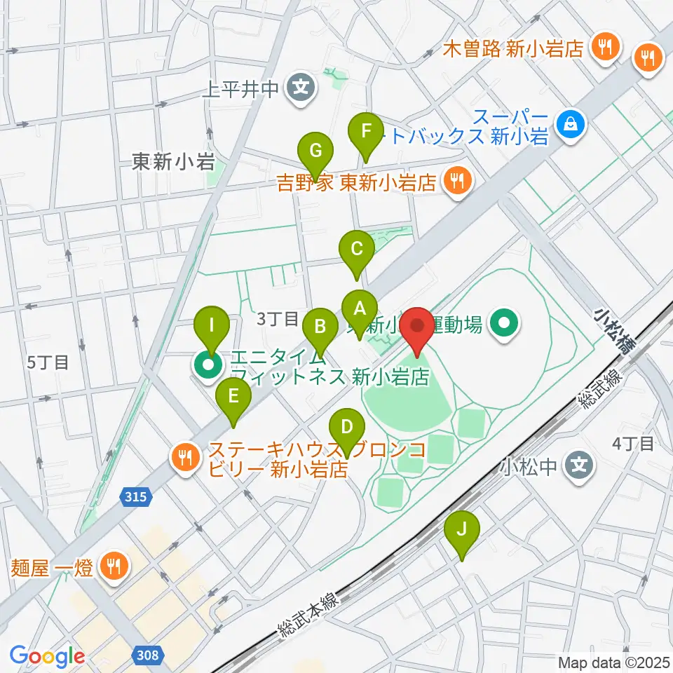 東新小岩運動場 野球場周辺の駐車場・コインパーキング一覧地図