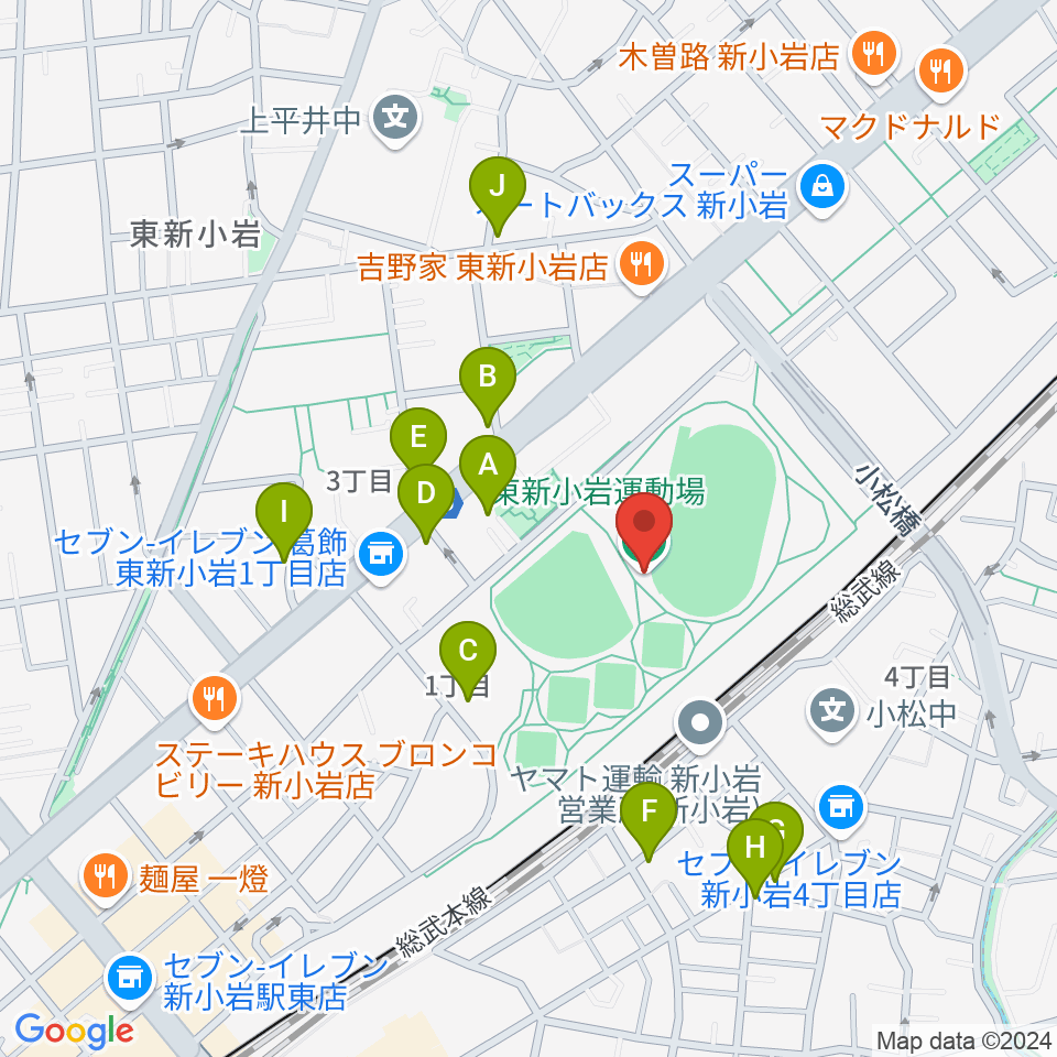 東新小岩運動場 陸上競技場周辺の駐車場・コインパーキング一覧地図