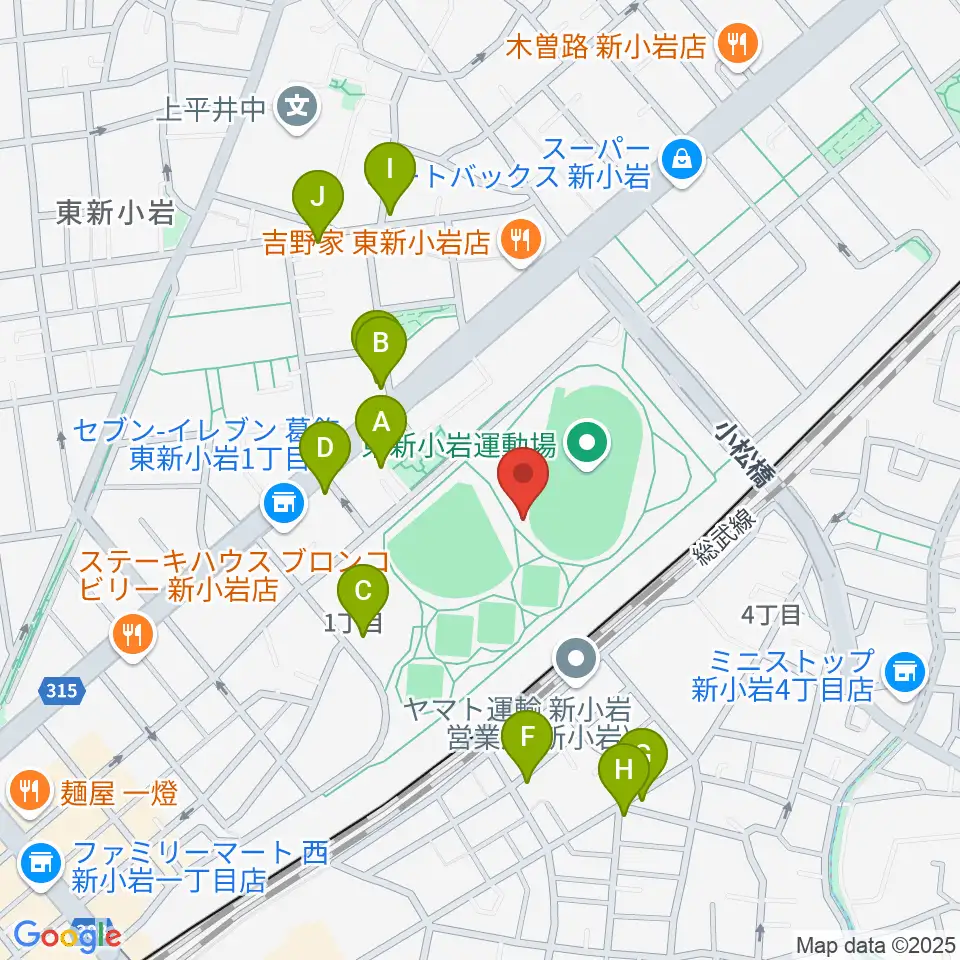 東新小岩運動場 陸上競技場周辺の駐車場・コインパーキング一覧地図