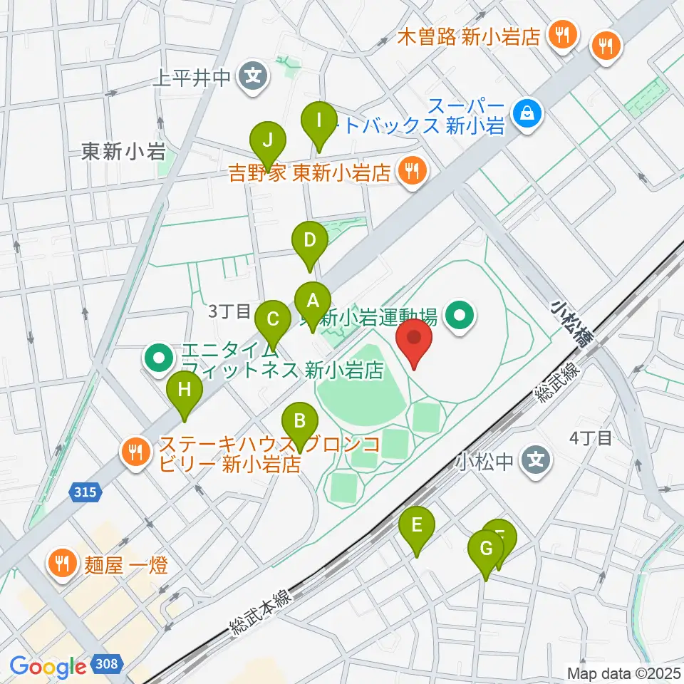 東新小岩運動場 陸上競技場周辺の駐車場・コインパーキング一覧地図