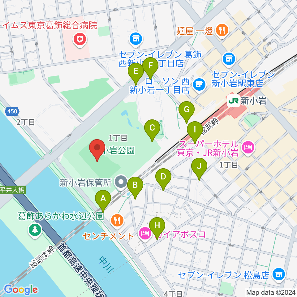 新小岩公園野球場周辺の駐車場・コインパーキング一覧地図