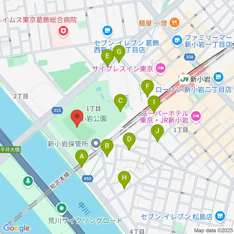 新小岩公園野球場周辺の駐車場・コインパーキング一覧地図