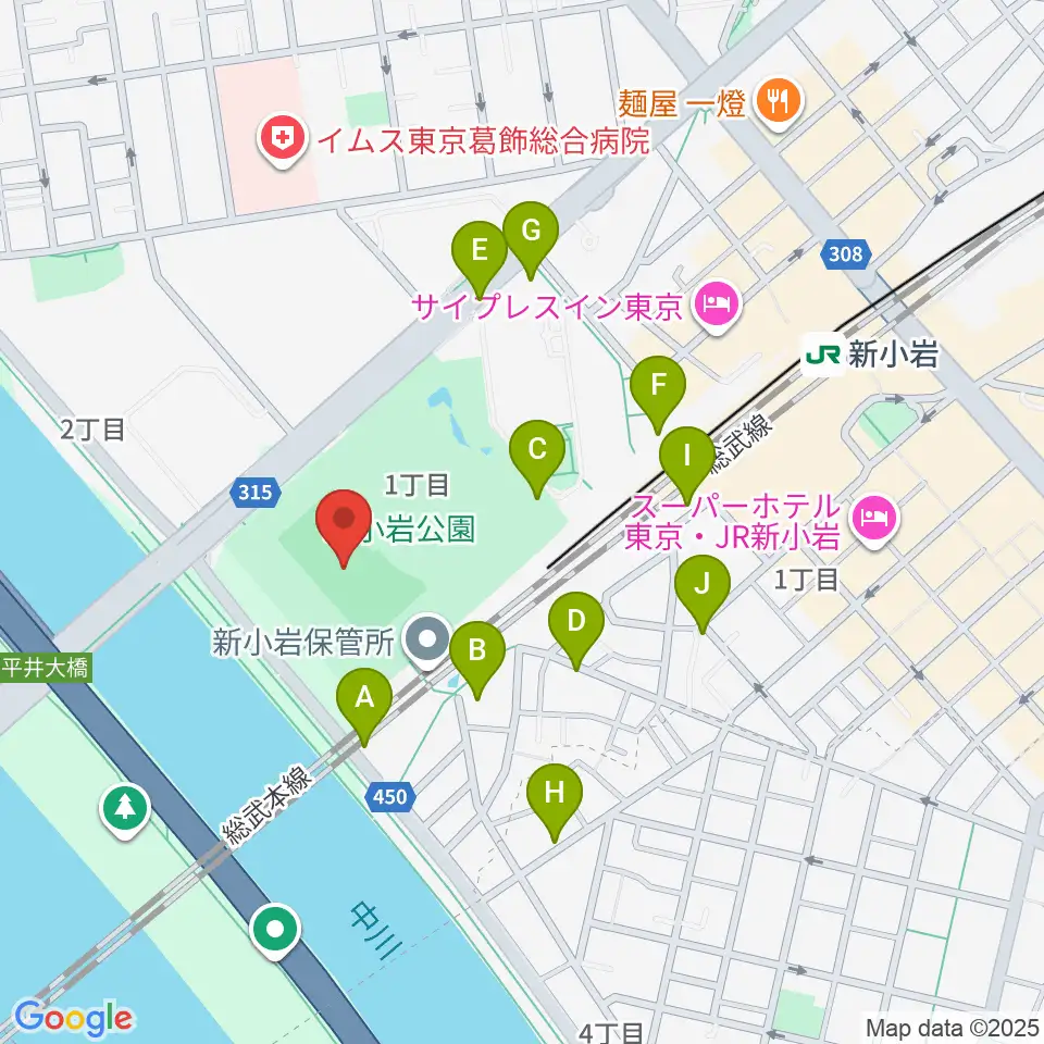新小岩公園野球場周辺の駐車場・コインパーキング一覧地図
