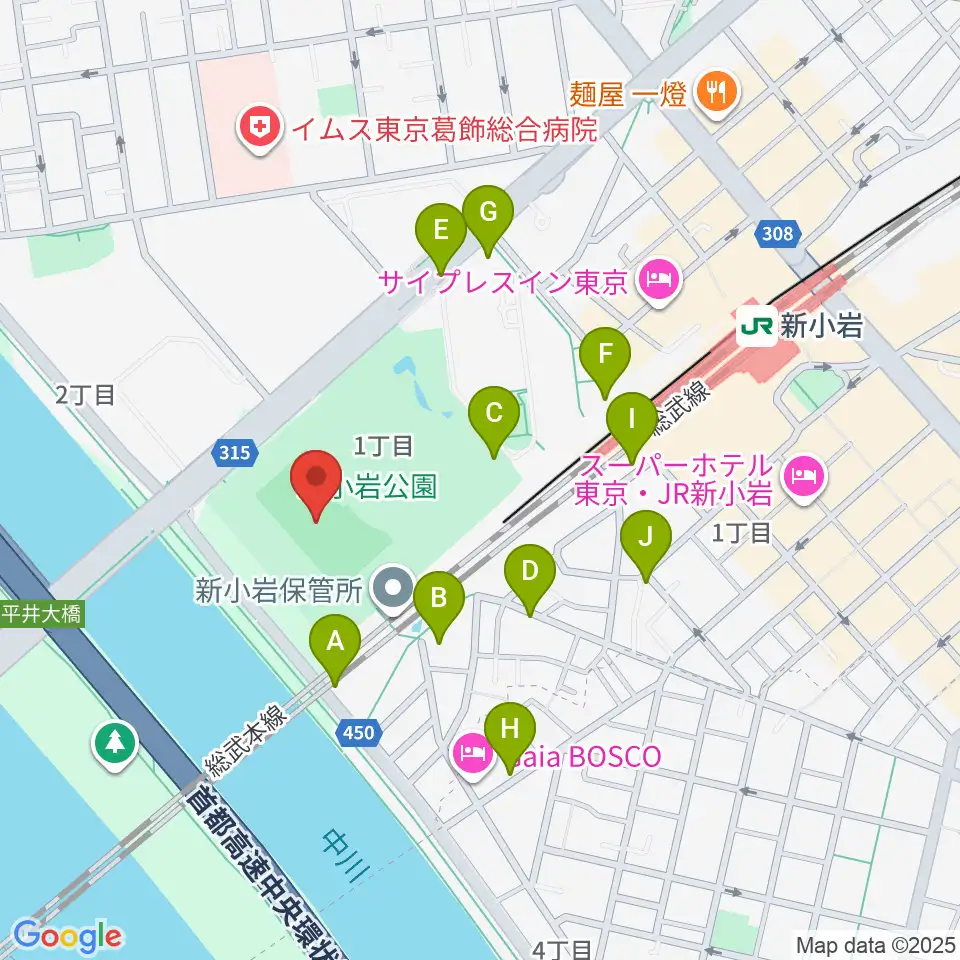 新小岩公園野球場周辺の駐車場・コインパーキング一覧地図