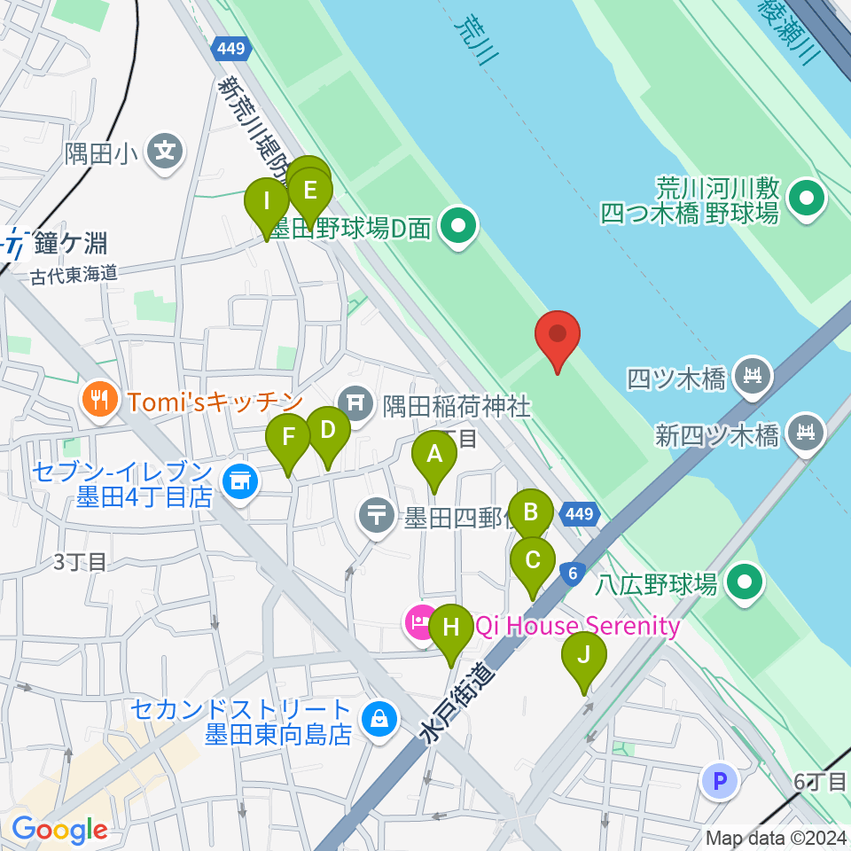 墨田野球場周辺の駐車場・コインパーキング一覧地図