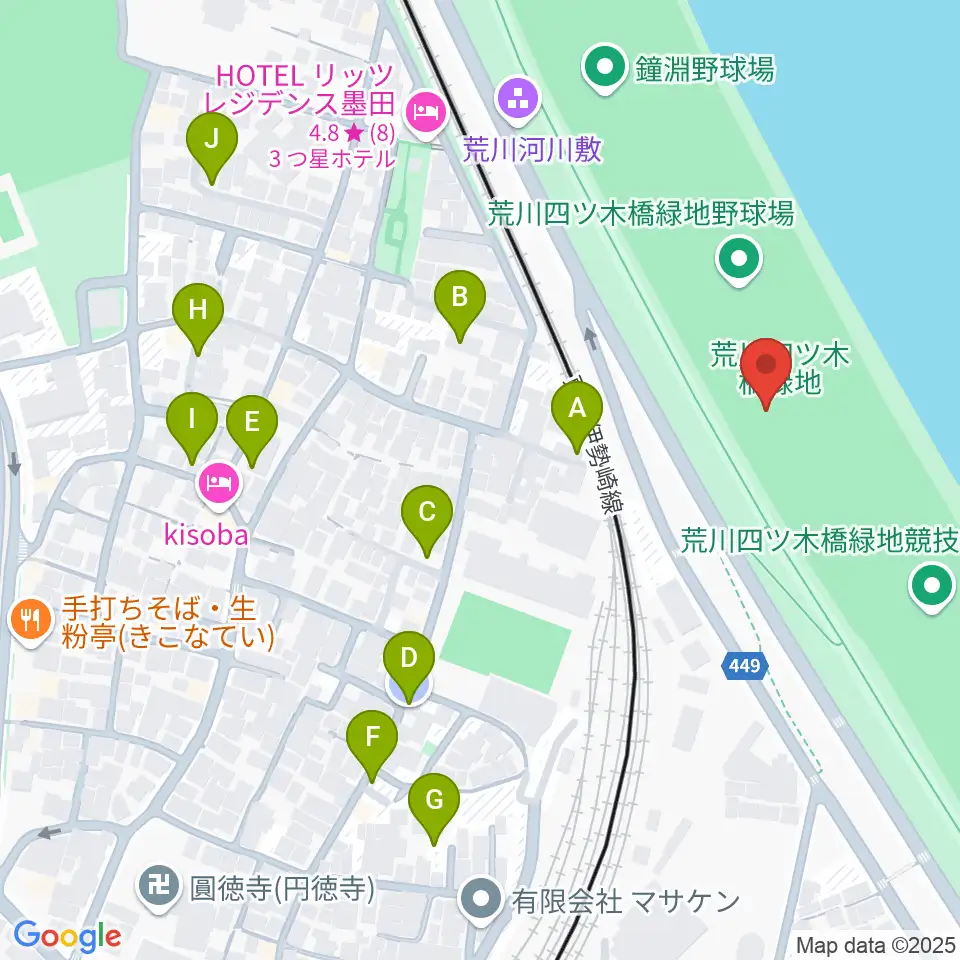 荒川四ツ木橋緑地野球場周辺の駐車場・コインパーキング一覧地図