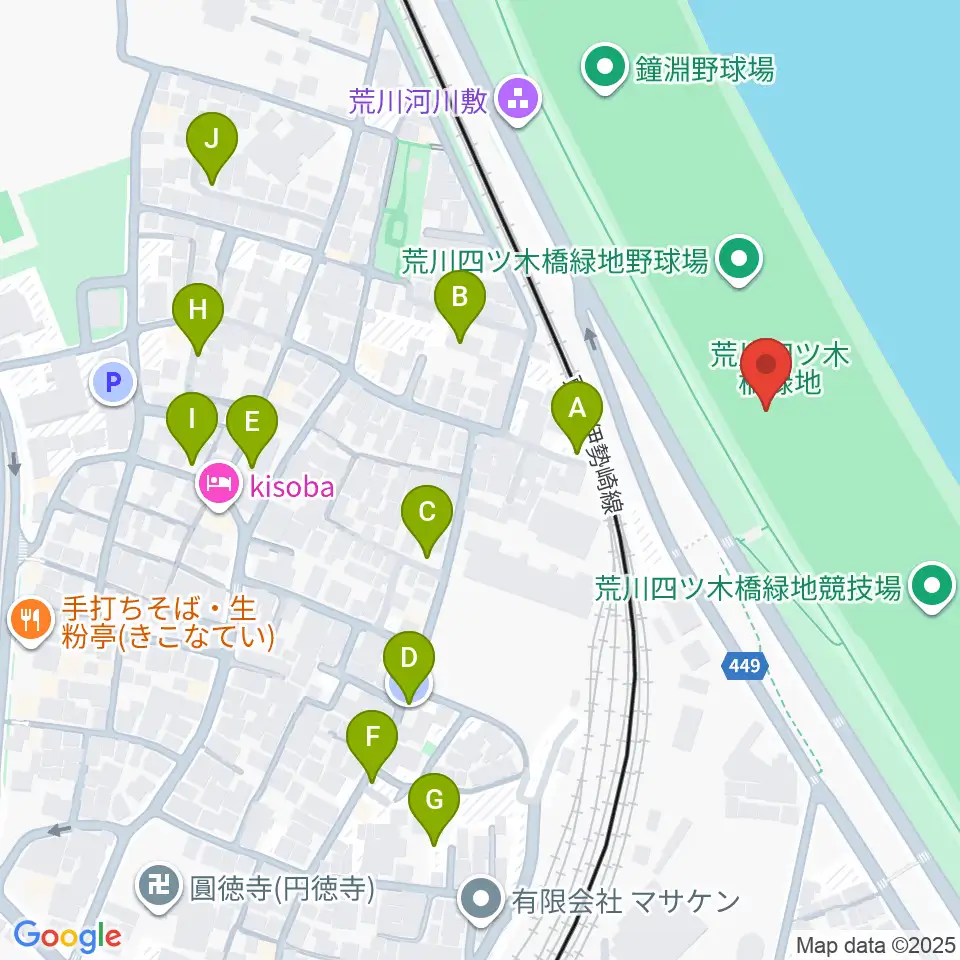 荒川四ツ木橋緑地野球場周辺の駐車場・コインパーキング一覧地図