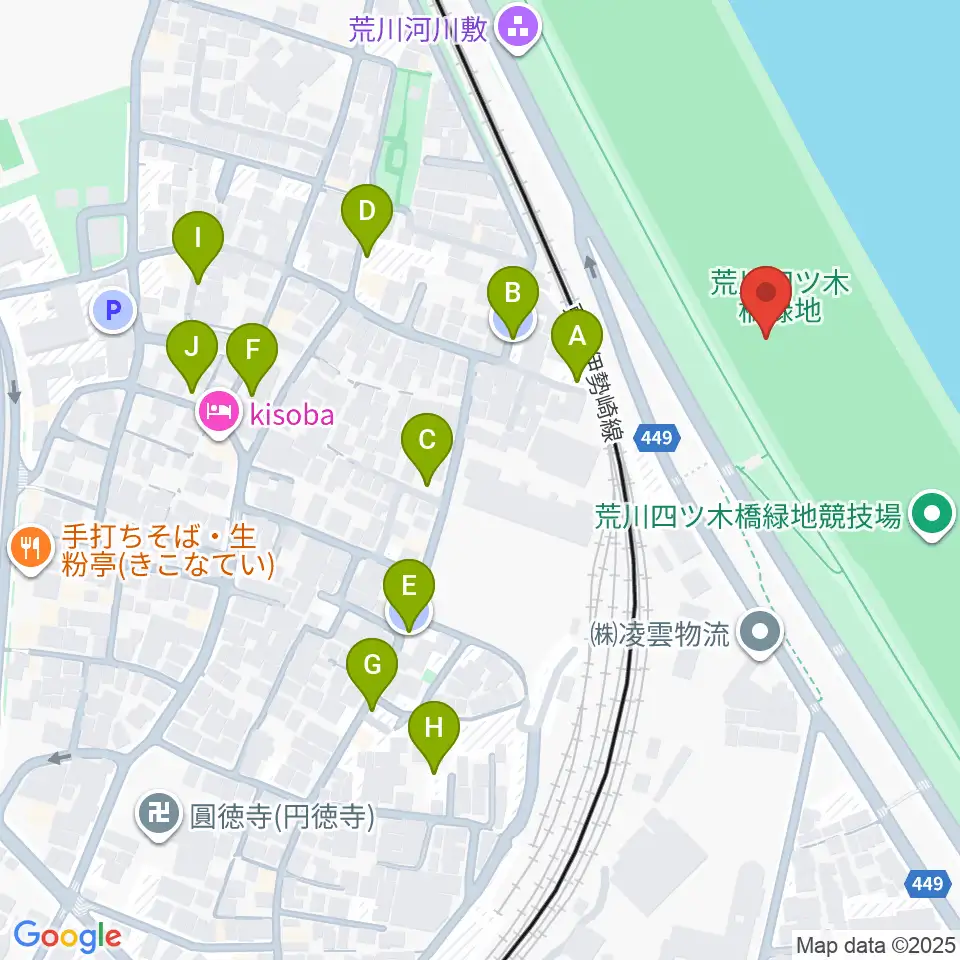 荒川四ツ木橋緑地野球場周辺の駐車場・コインパーキング一覧地図
