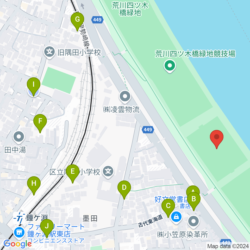 荒川四ツ木橋緑地球技場周辺の駐車場・コインパーキング一覧地図