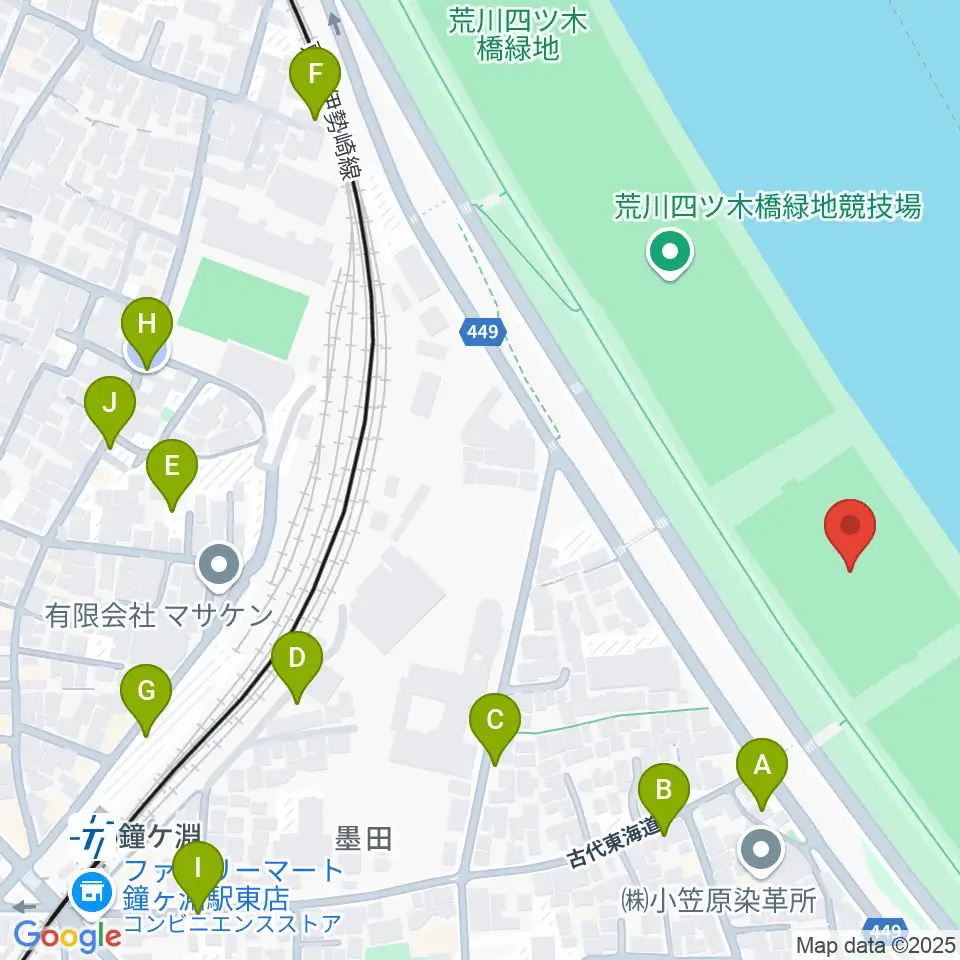 荒川四ツ木橋緑地球技場周辺の駐車場・コインパーキング一覧地図