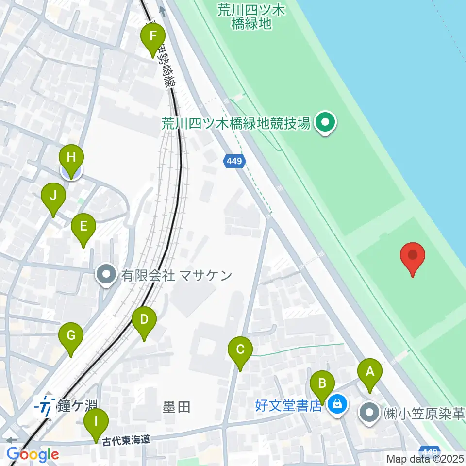 荒川四ツ木橋緑地球技場周辺の駐車場・コインパーキング一覧地図