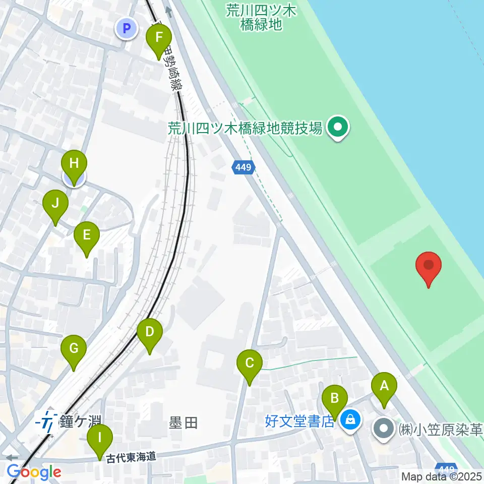 荒川四ツ木橋緑地球技場周辺の駐車場・コインパーキング一覧地図