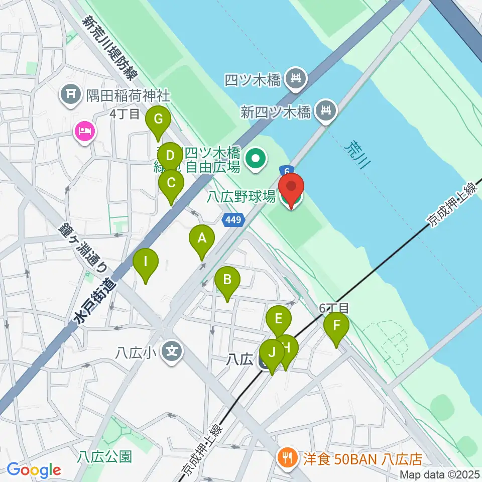 八広野球場周辺の駐車場・コインパーキング一覧地図