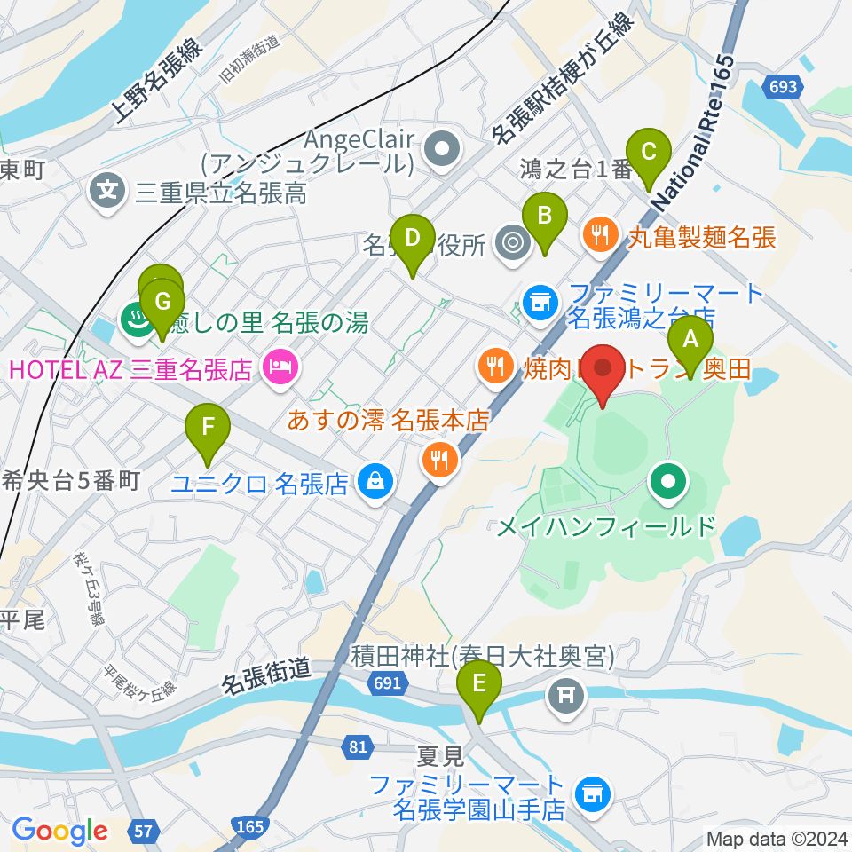 メイハンスタジアム周辺の駐車場・コインパーキング一覧地図