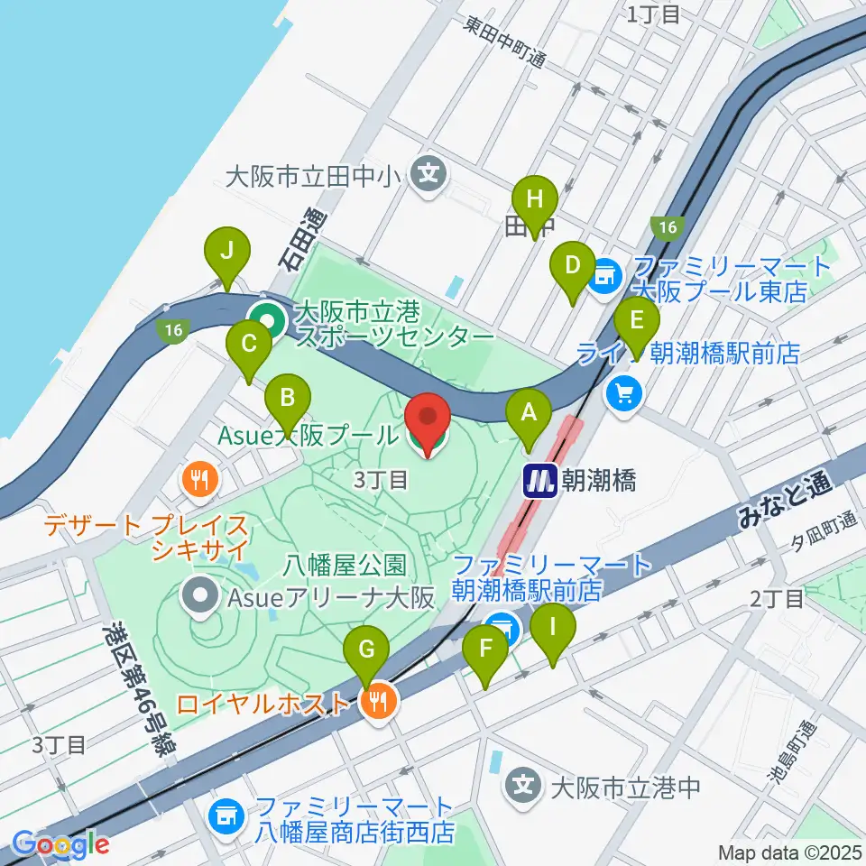 Asue大阪プール周辺の駐車場・コインパーキング一覧地図