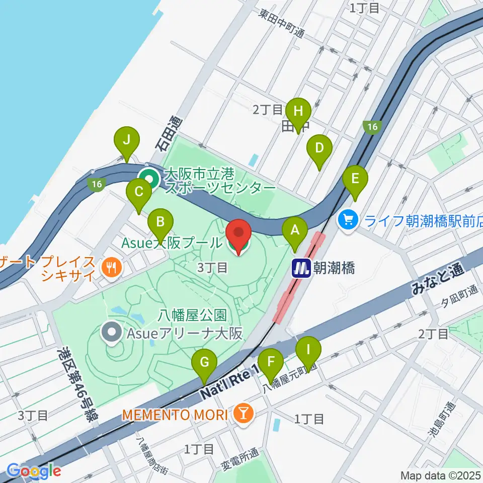 Asue大阪プール周辺の駐車場・コインパーキング一覧地図