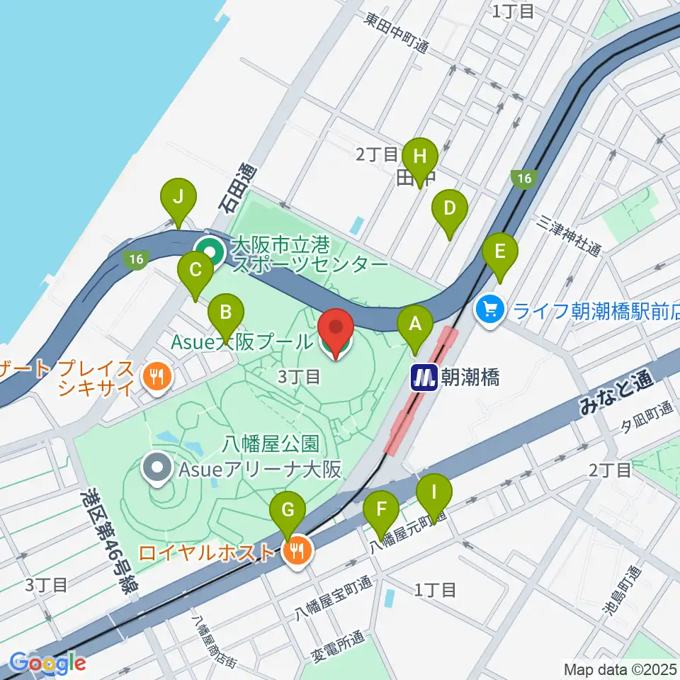 Asue大阪プール周辺の駐車場・コインパーキング一覧地図