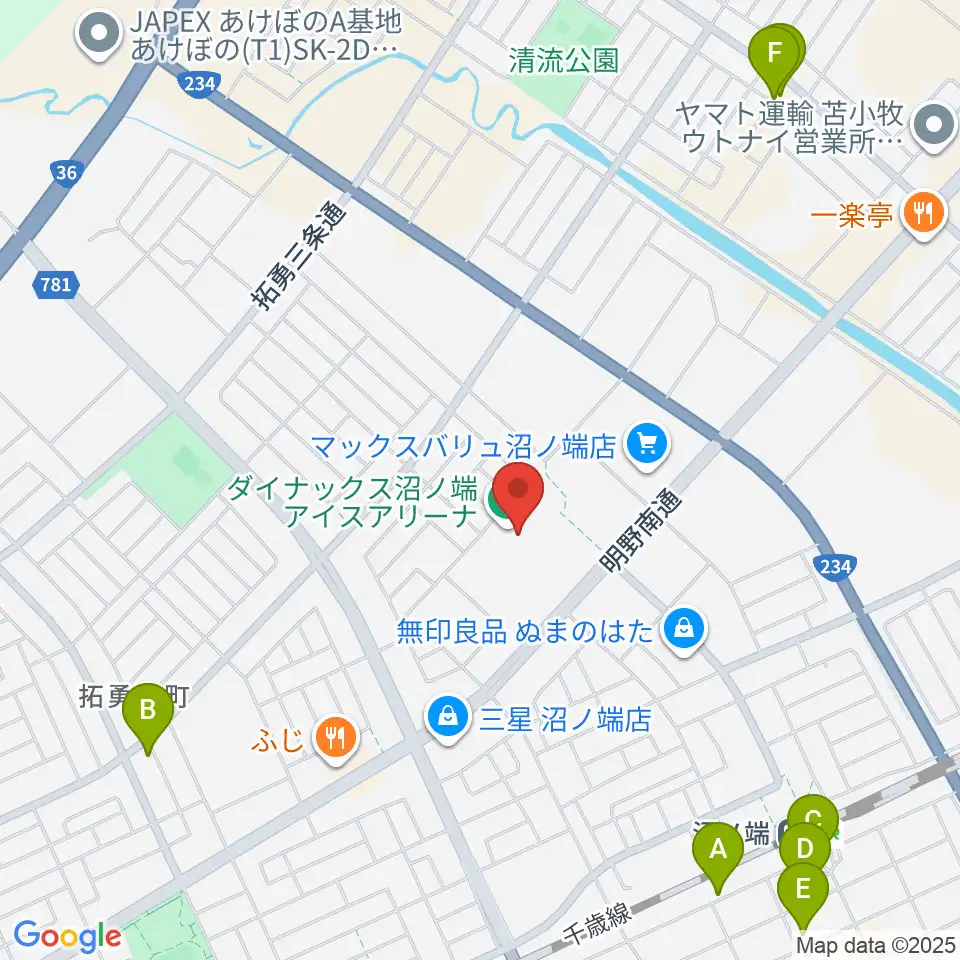 ダイナックス沼ノ端アイスアリーナ周辺の駐車場・コインパーキング一覧地図