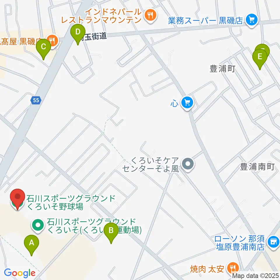 石川スポーツグラウンドくろいそ野球場周辺の駐車場・コインパーキング一覧地図