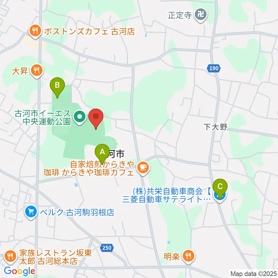 古河市イーエス中央運動公園陸上競技場周辺の駐車場・コインパーキング一覧地図