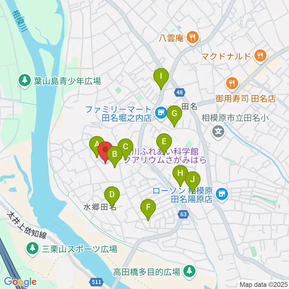 相模川ふれあい科学館 アクアリウムさがみはら周辺の駐車場・コインパーキング一覧地図