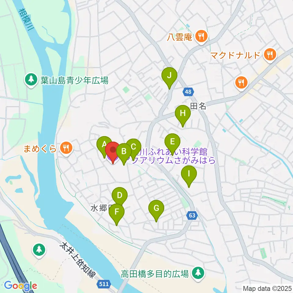 相模川ふれあい科学館 アクアリウムさがみはら周辺の駐車場・コインパーキング一覧地図