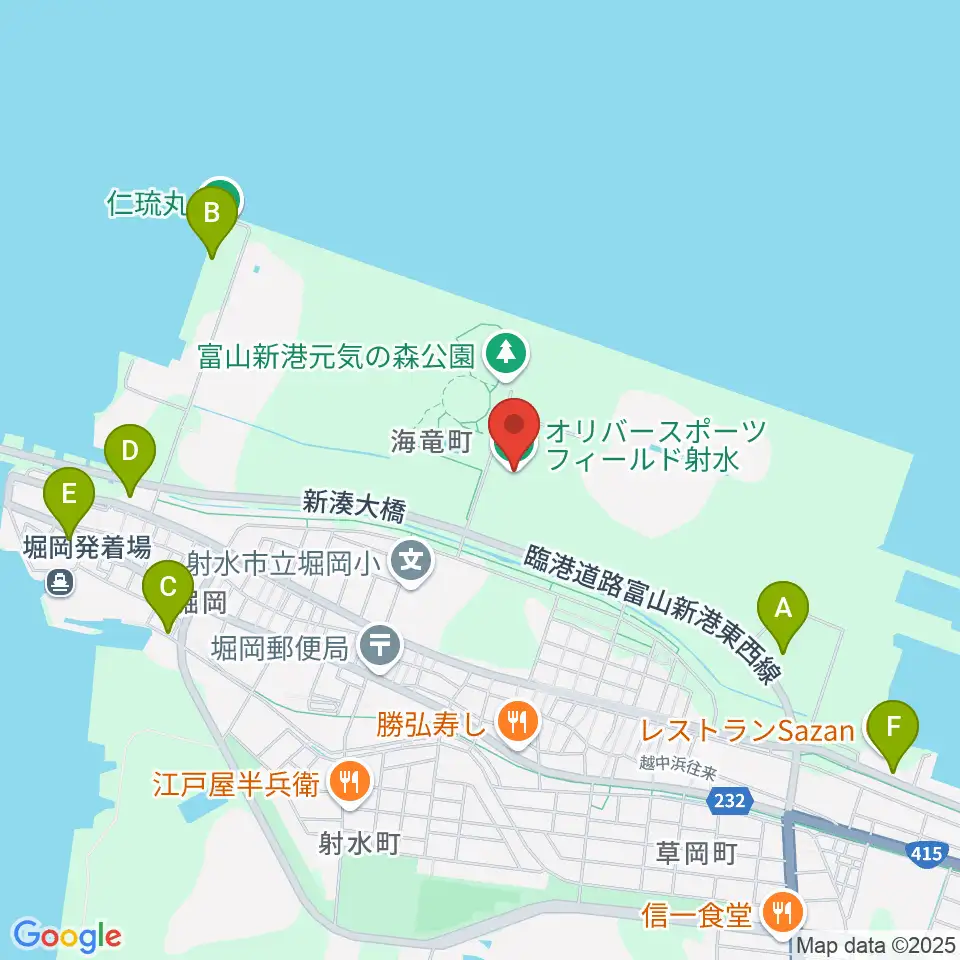 オリバースポーツフィールド射水周辺の駐車場・コインパーキング一覧地図