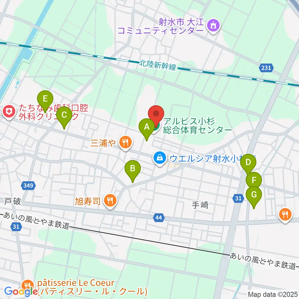 アルビス小杉総合体育センター周辺の駐車場・コインパーキング一覧地図