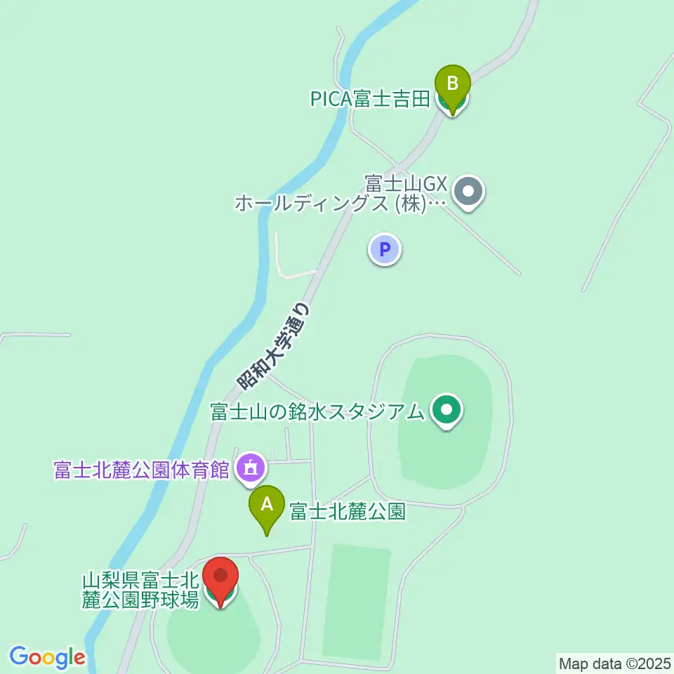 富士北麓公園野球場周辺の駐車場・コインパーキング一覧地図