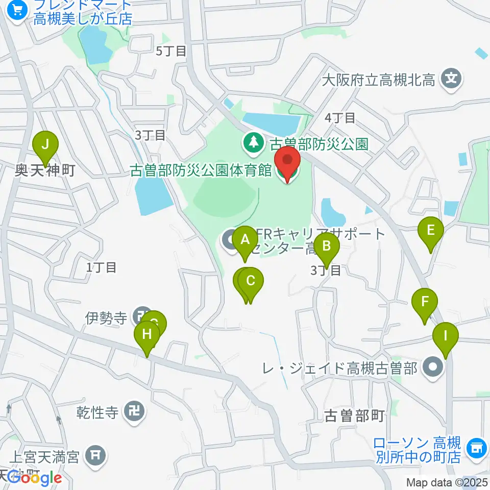 古曽部防災公園体育館周辺の駐車場・コインパーキング一覧地図